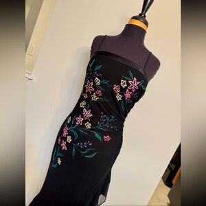 Vintage Niki Livas Black Dress with beaded Floral Embroidery